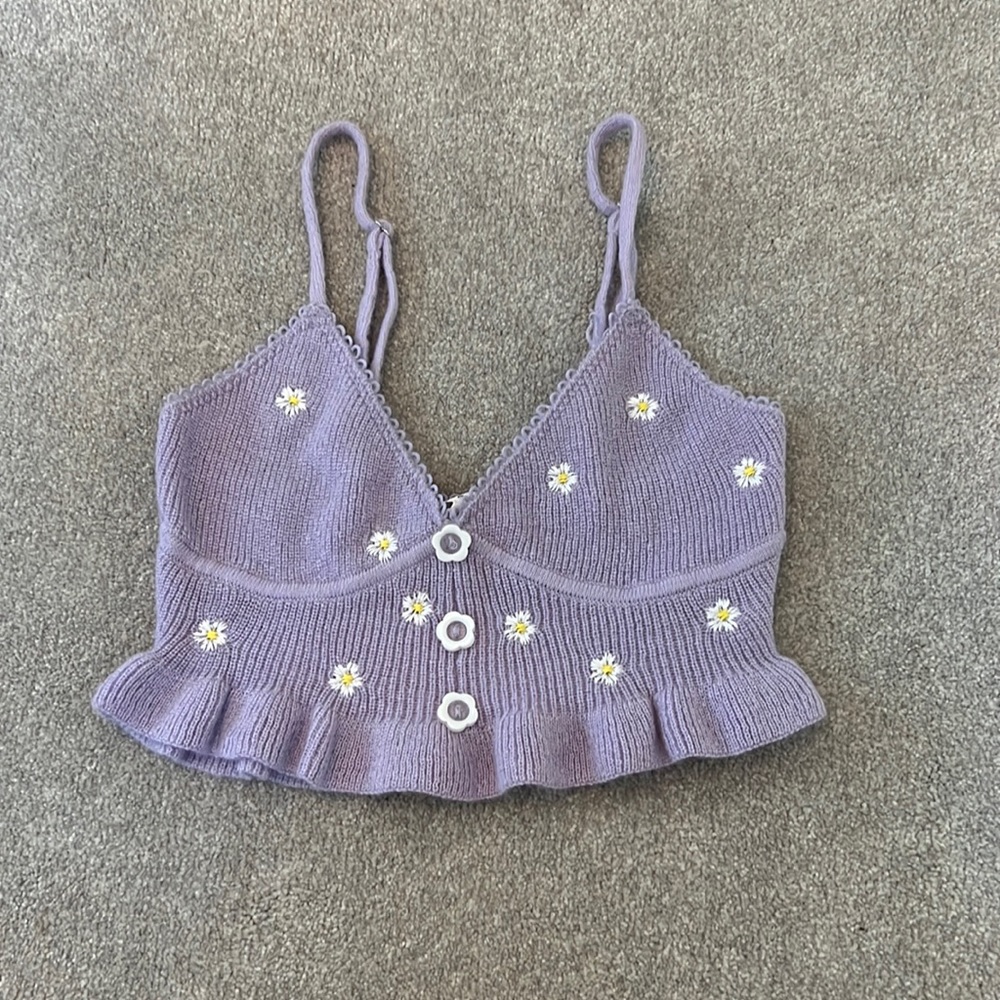 For love and lemons purple floral crop top